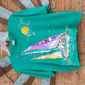 Vintage Fast Fashion Sailboat Hand Painted Sea Ocean Art One Size T-Shirt Short